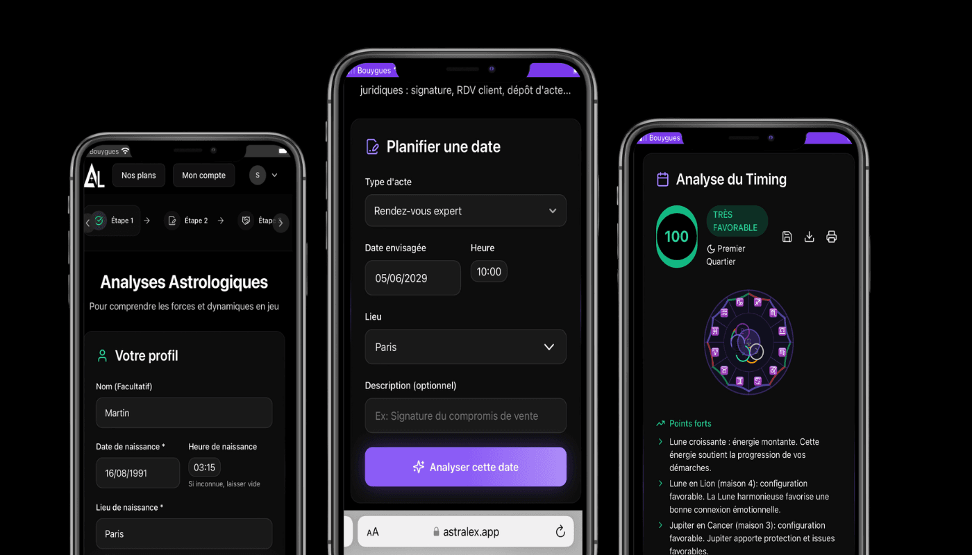 AstraLex - Calculez votre thème natal, planifiez vos dates, analysez le timing